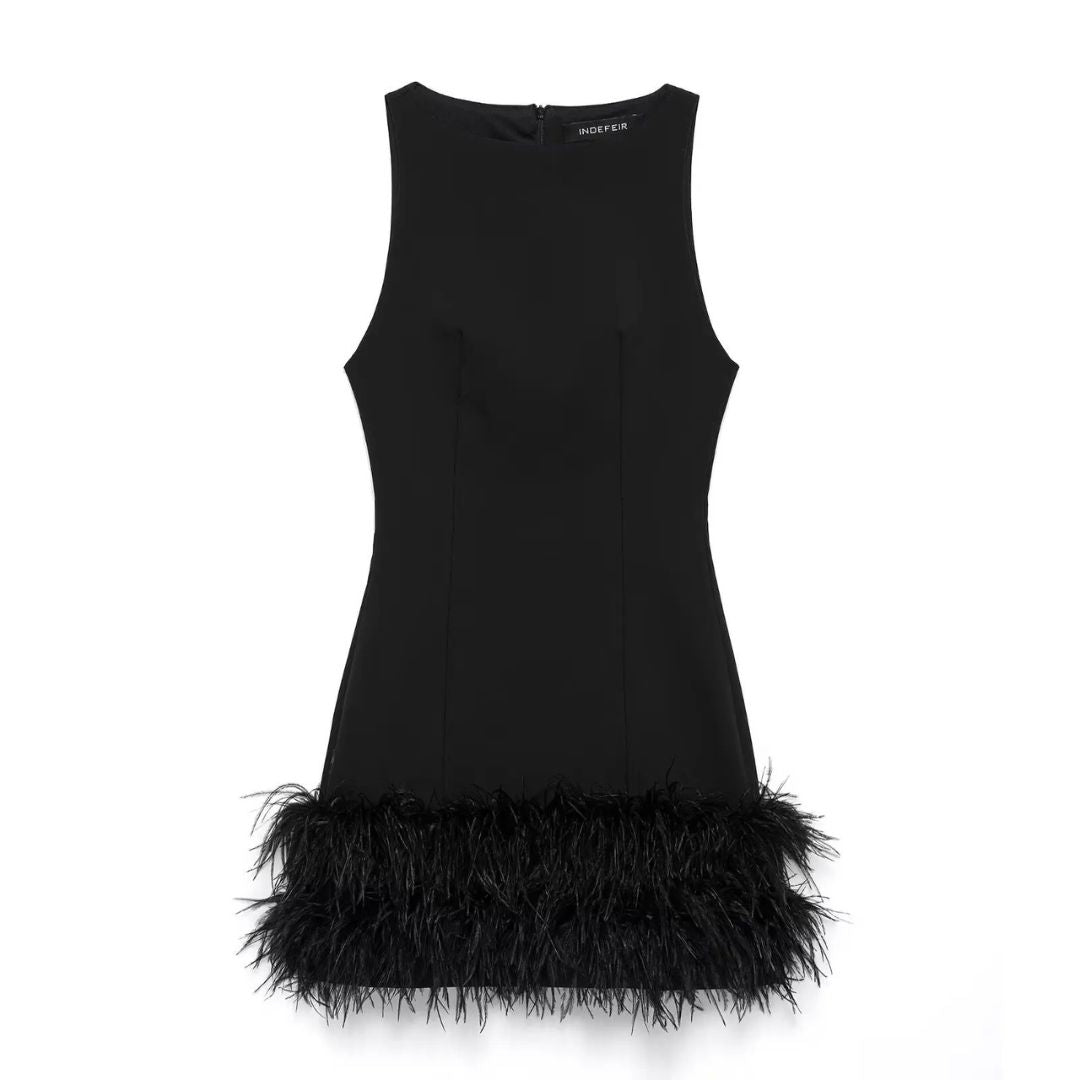 Black Feather Patchwork Mini Dress